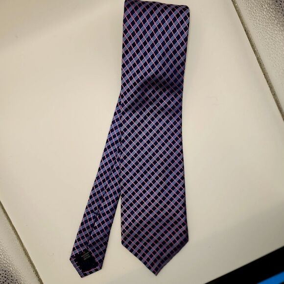 Eagle Men's 100% Silk Blue and Pink Checkered Tie Easter Dressy Office Formal - Picture 1 of 5